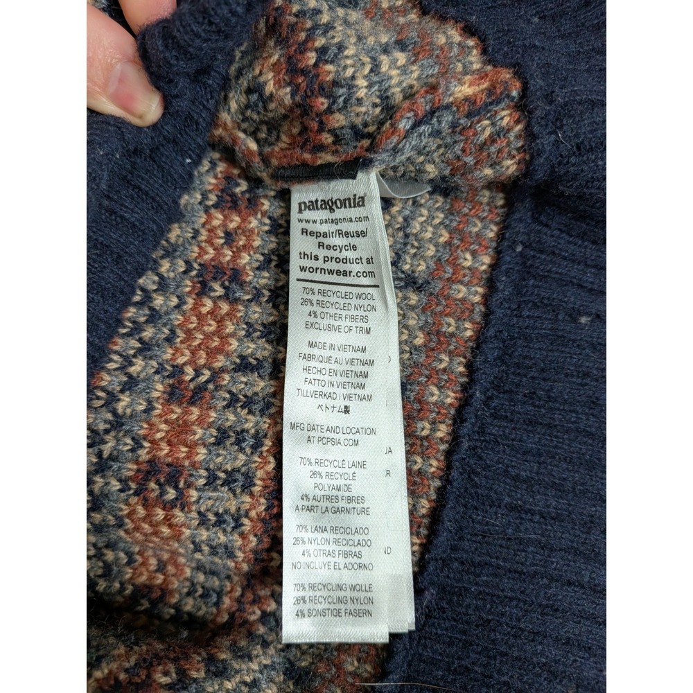 Patagonia Sweater Mens XXL Navy Blue Crewneck Fair Isle Recycled Wool Crewneck - Picture 6 of 6